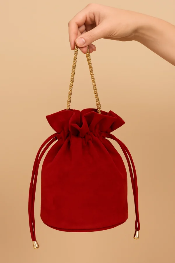 Bolso bombonera de antelina rojo carmesí