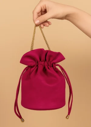 Bolso bombonera de antelina fucsia