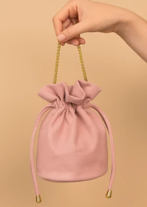 Bolso bombonera de antelina rosa