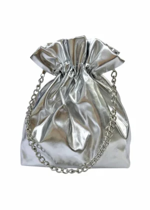 Bolso bombonera de polipiel plateada
