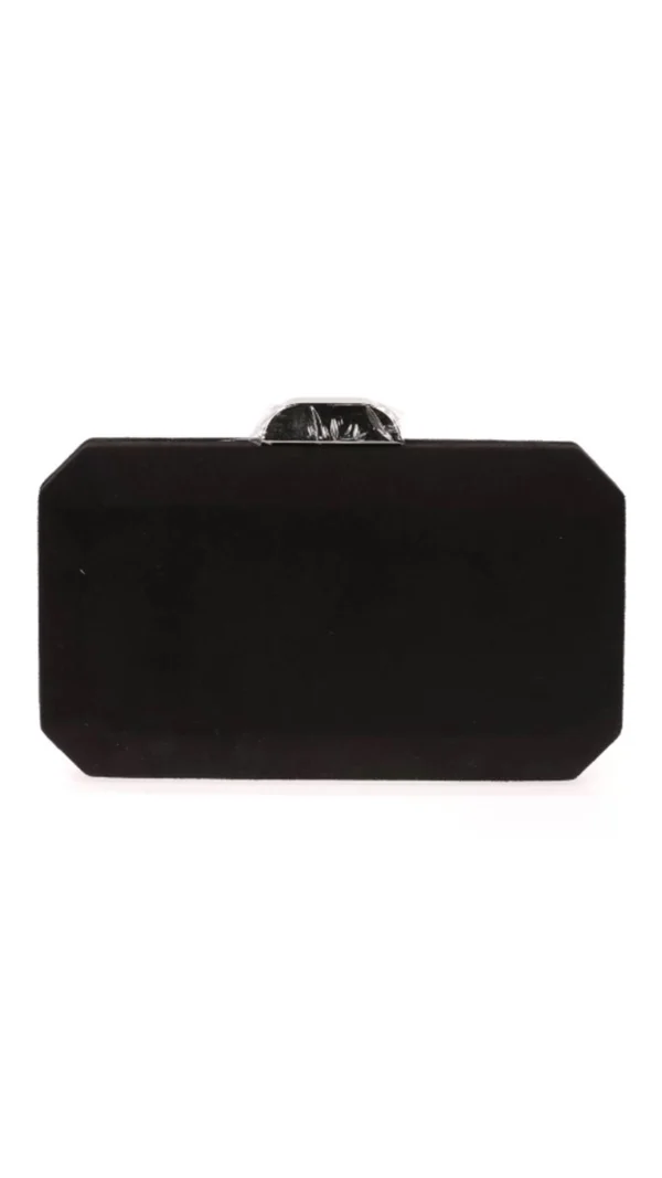 Bolso Clutch De Antelina Negro Con Cierre Plata