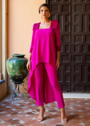 Conjunto de fiesta pantalón y blusa tapeta hombros