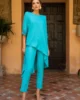 Conjunto de fiesta pantalon y blusa con cristales turquesa