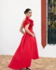 Vestido de fiesta midi asimétrico con tablas rojo