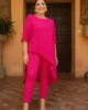 Conjunto de fiesta pantalon y blusa con cristales fucsia