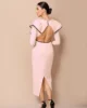 Vestido de fiesta midi con espalda abierta nude
