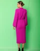 Vestido de fiesta midi con lazada al cuello fucsia