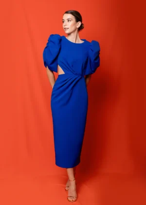 Vestido de fiesta midi cut-out azul tinta