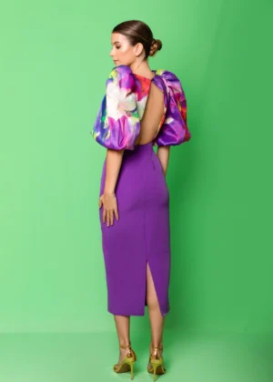 Vestido de fiesta midi con cuerpo estampado