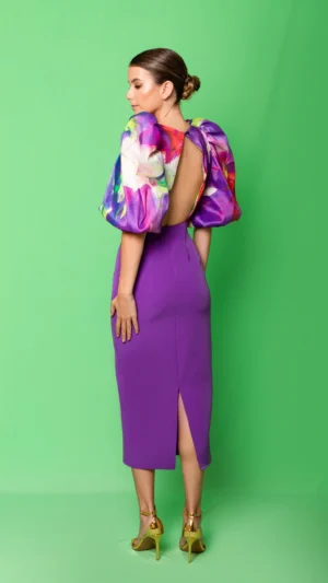 Vestido de fiesta midi con cuerpo estampado