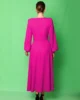 Vestido de fiesta midi con falda capa rosa palo