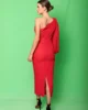 Vestido de fiesta midi asimétrico con manga de gasa rojo