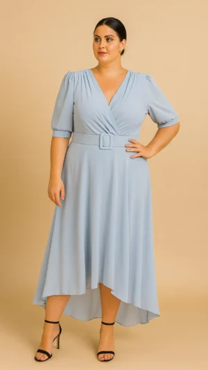 Vestido de fiesta midi de gasa azul bebé