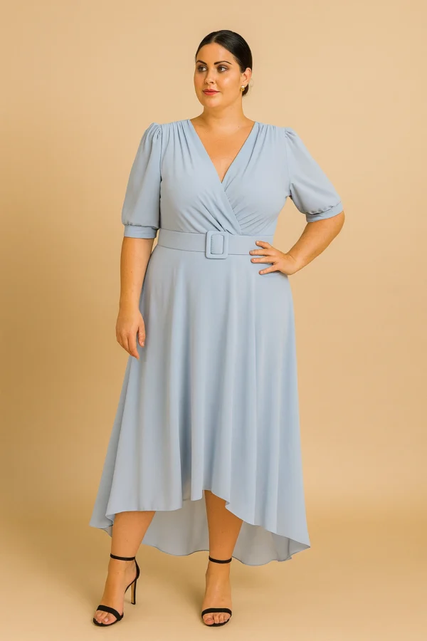 Vestido de fiesta midi de gasa azul bebé