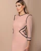 Vestido de fiesta midi recto con vivos negros nude