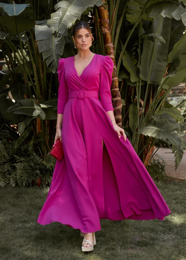Vestido de fiesta largo con falda de vuelo buganvilla