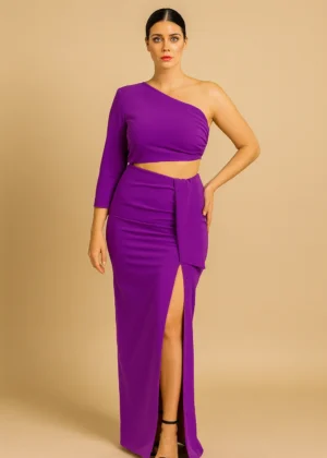 Vestido de fiesta largo de dos piezas morado
