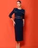 Vestido midi azul marino con detalles de flecos Vestido midi azul marino con detalles de flecos