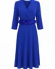 Vestido midi azul tinta con falda de vuelo y flores de tela Vestido midi azul tinta con falda de vuelo y flores de tela