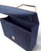 Bolso clutch azul marino de tela rústica con asa hexagonal Bolso clutch azul marino de tela rústica con asa hexagonal