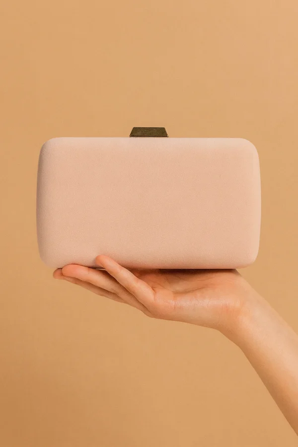 Bolso clutch de antelina rosa palo