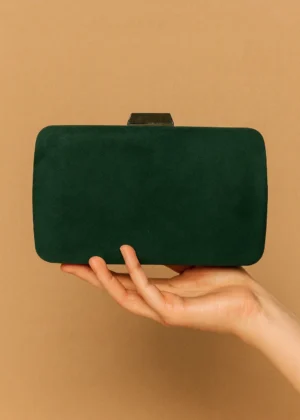 Bolso clutch de antelina verde botella