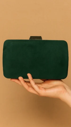Bolso clutch de antelina verde botella