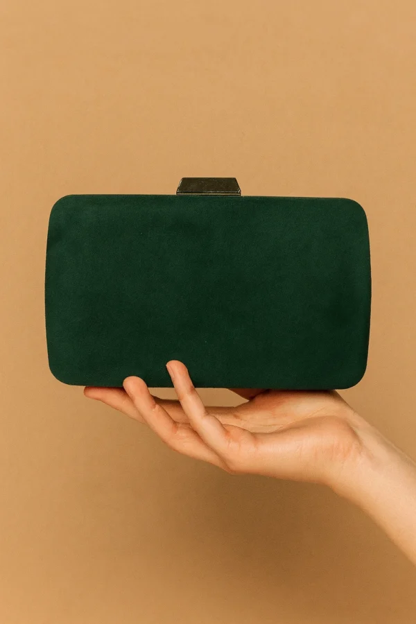 Bolso clutch de antelina verde botella