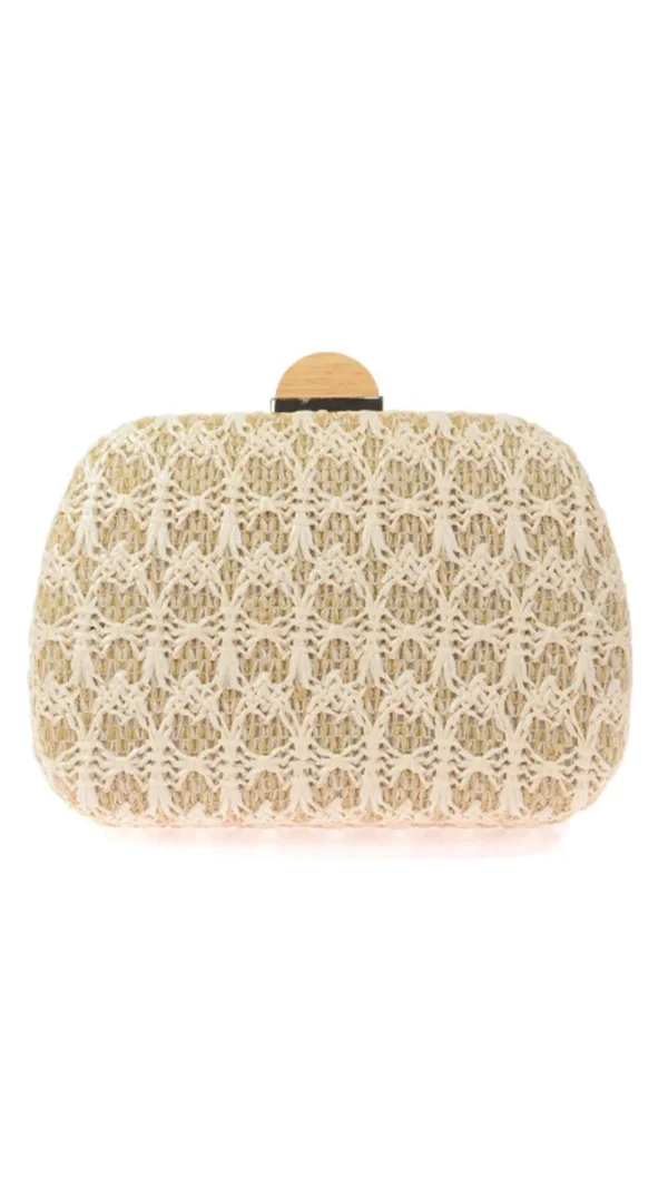 Bolso clutch de rafia formas geometricas blancas
