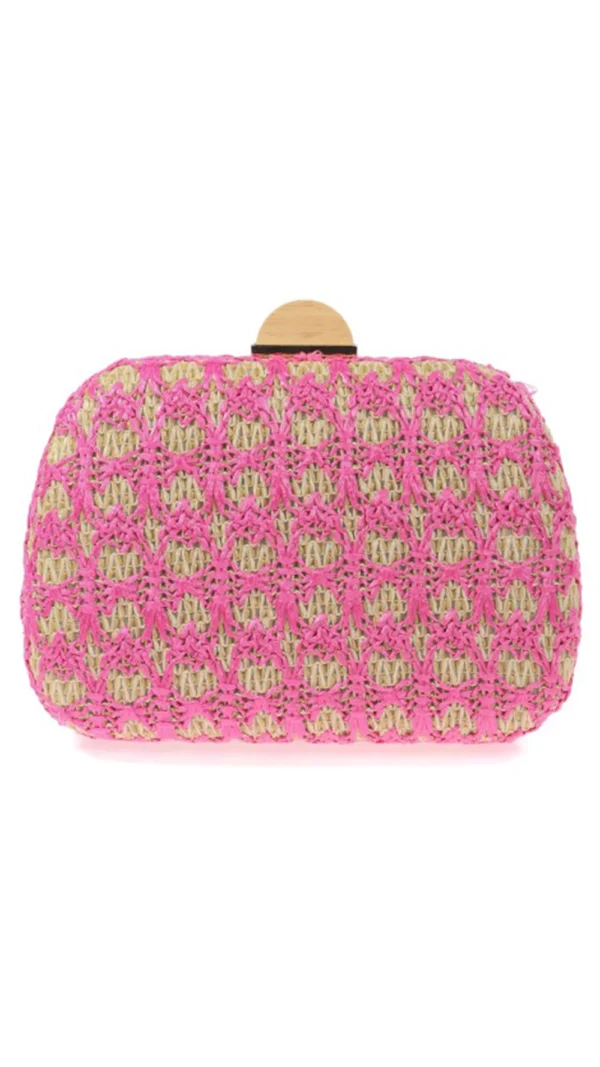 Bolso clutch de rafia formas geometricas rosas