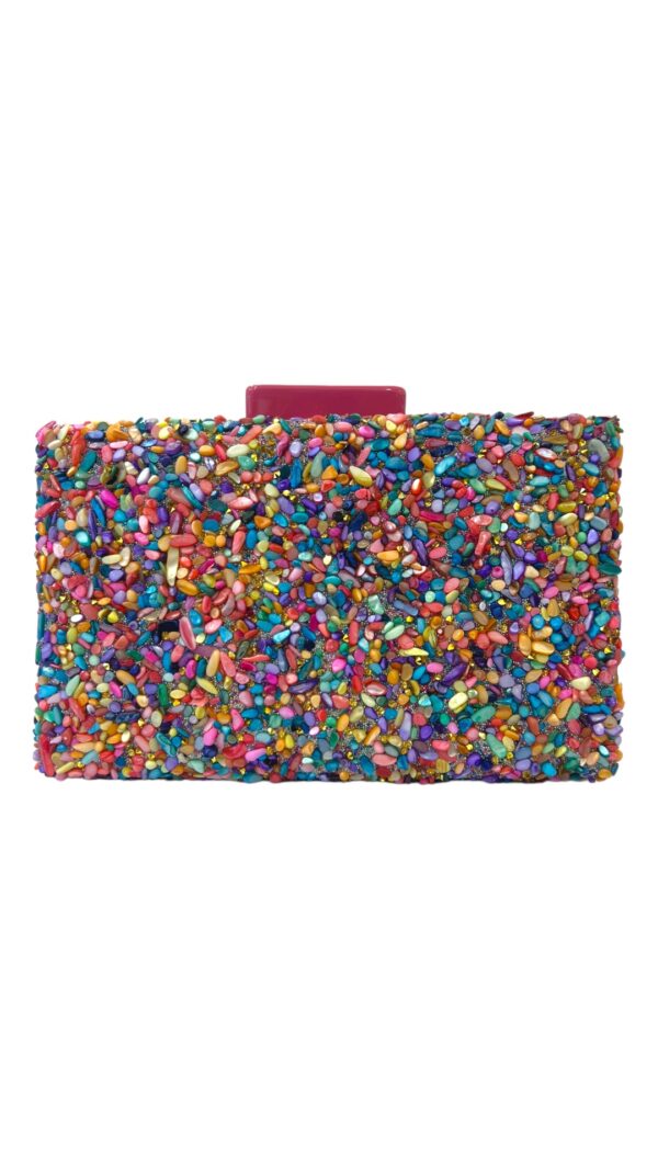 Bolso clutch de fiesta rectangular con piedras carmesí