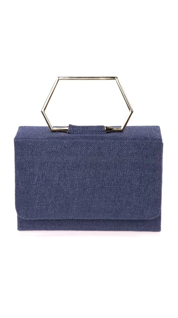Bolso cuadrado azul marino con asa geométrica