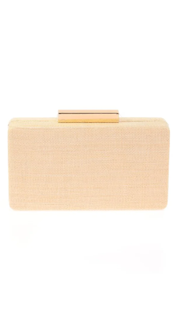 Bolso clutch de rafia rectangular beige