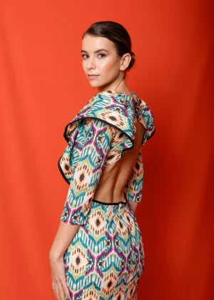 Vestido de fiesta midi con espalda abierta estampado