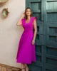 Vestido midi con falda capa y detalle pasamanería buganvilla