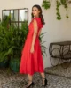 Vestido de fiesta midi escote cuadrado con pasamanería