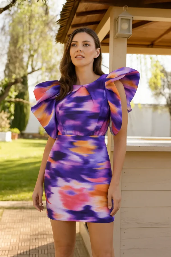 Vestido corto estampado de acuarela con volantes