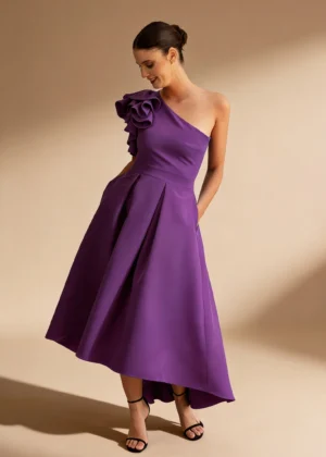 Ylma modas vestidos de fiesta, novia y comunión Vestido midi asimétrico con tablas morado
