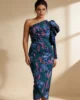 Vestido asimétrico estampado con maxi volante Vestido asimétrico estampado con maxi volante
