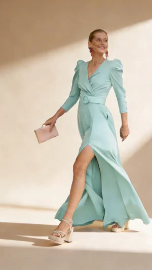 Vestido de fiesta largo verdeagua