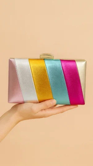 Bolso clutch de fiesta con rayas diagonales