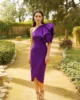 Vestido midi morado con volante tafetan