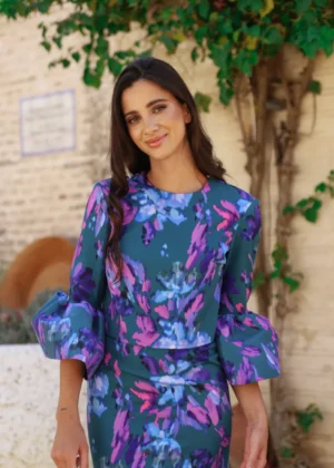 Vestido midi estampado efecto dos piezas