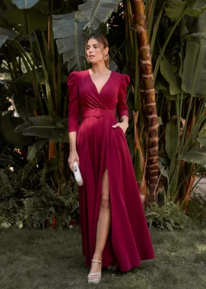 Vestido de fiesta largo granate