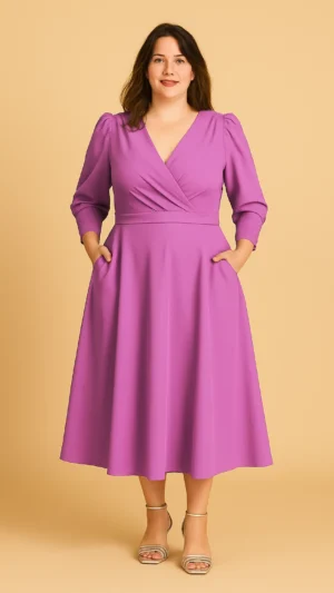 Vestido midi de vuelo con manga francesa malva
