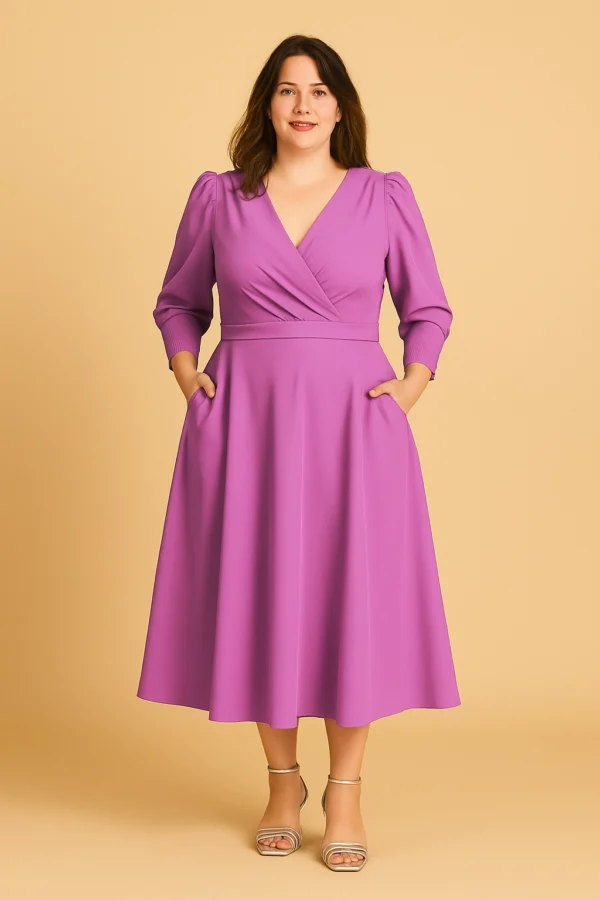 Vestido midi de vuelo con manga francesa malva