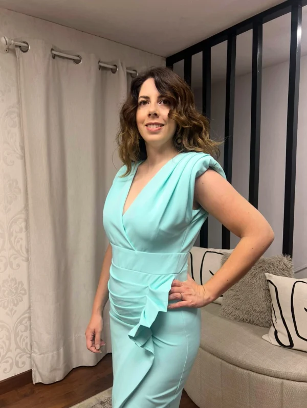 Vestido midi drapeado sin mangas verde agua