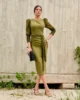Vestido midi con mangas de gasa plumetti oliva