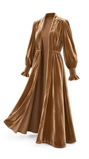 Ylma modas vestidos de fiesta, novia y comunión Abrigo de terciopelo camel