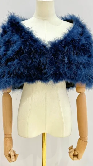 Ylma modas vestidos de fiesta, novia y comunión Capa de plumas azul marino